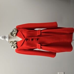 Red Kate Spade Leopard Collar Coat